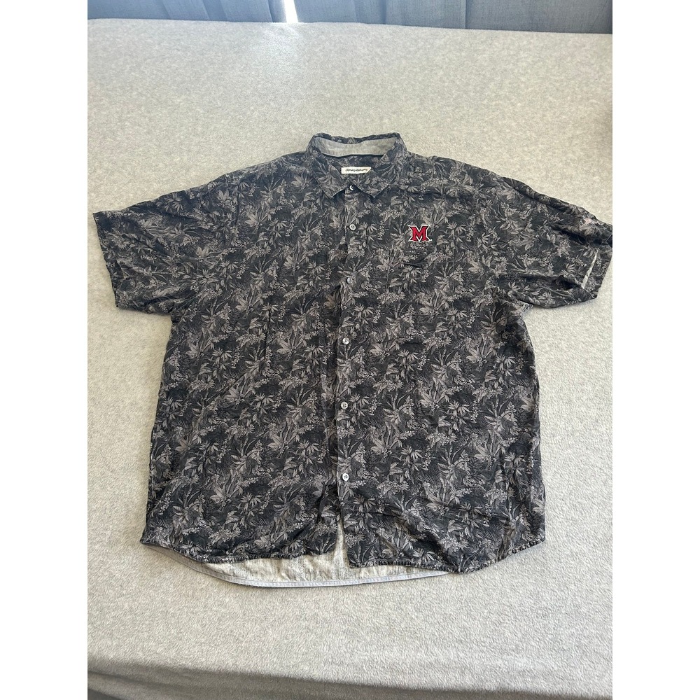 Maryland Terrapins Shirt Mens XXL Gray Black Tommy Bahama 100% Silk Floral